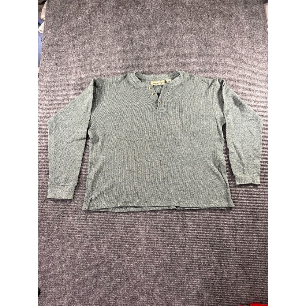 Vintage Alpine Ridge Rugged Wear Thermal Henley Shirt Green Marl Waffle Knit USA